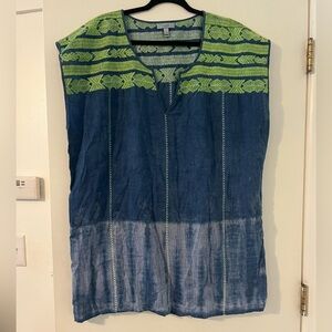 J. Crew Navy and Lime Embroidered Top/ swimsuit cover up SKU D-306) SZ XL